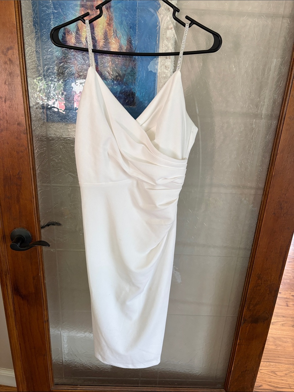 cleo White Spaghetti-Strap Midi Dress with Draped Side Detail